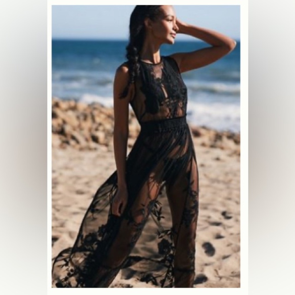 Anthropologie Embroidered Mesh Maxi Dress